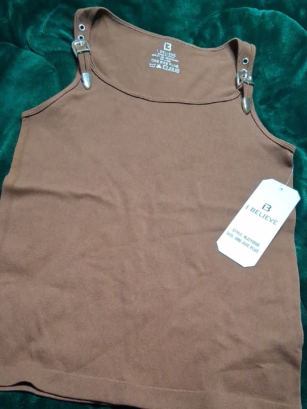 I Believe Brown Buckle Strap Tank Top